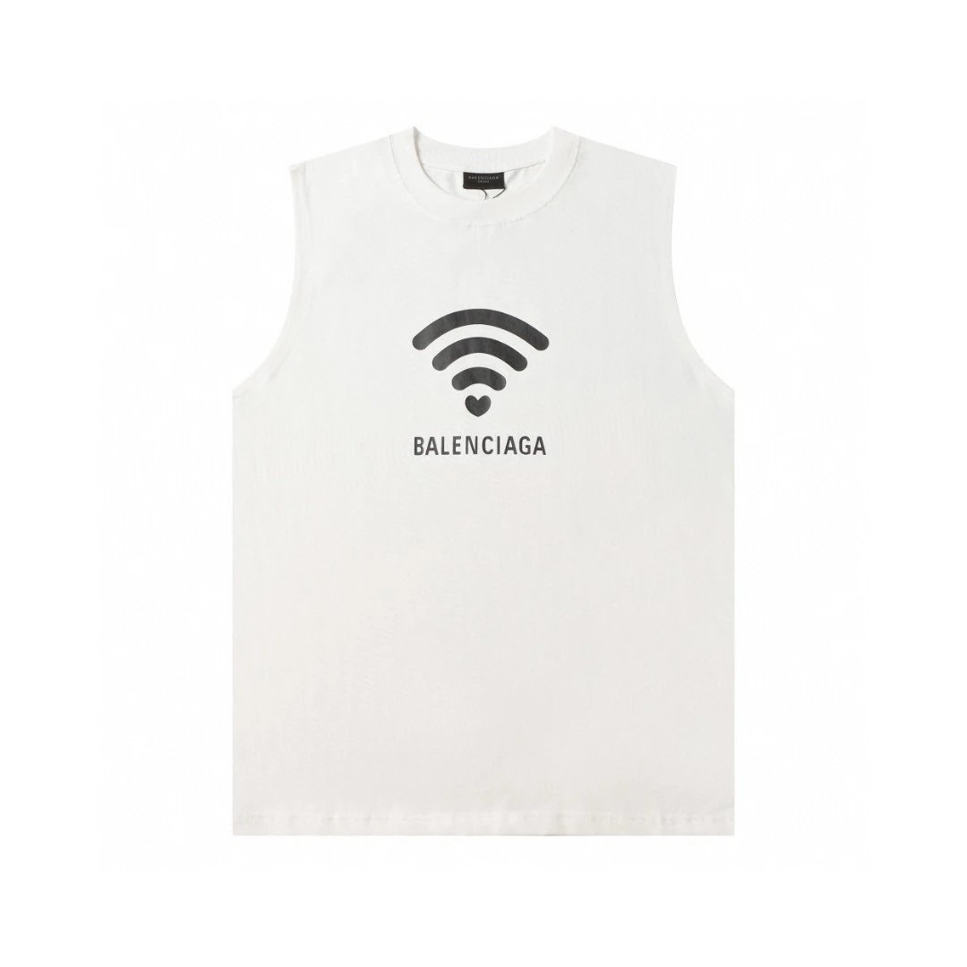 Balenciaga T-shirt Chest Wi-Fi Printing logo Sleeveless Short Sleeve Sleeveless Vest25ss New pure cotton T T-shirt OS Loose Style Men's and Women's Same Bottoming Shirt Top Half-Sleeve T-shirt
