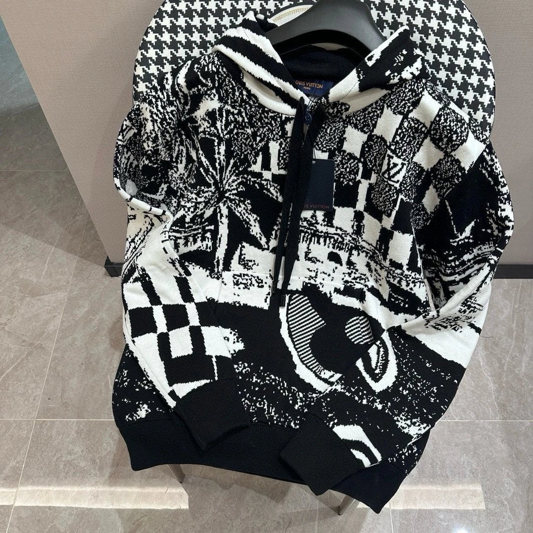 Louis Vuitton LV Sweater Color Block Hooded Sweater Long Sleeve Hoodie Thickened Lazy Style OS Loose Fit Jacket Unisex Same Style Inner Versatile Casual Top