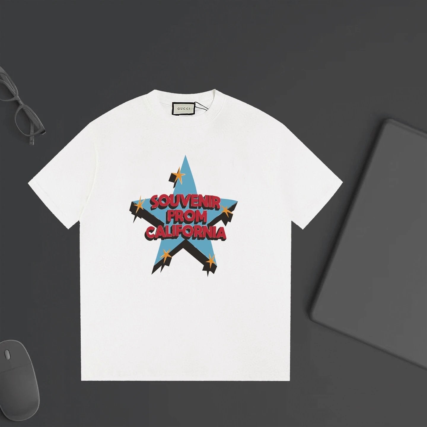 Gucci T-shirt Five-pointed Star Print on the Chest logo round Neck Short Sleeve25ss New Pure Cotton Unisex Style T T-shirt OS Loose Fit Base Shirt Top Half Sleeve T-Shirt