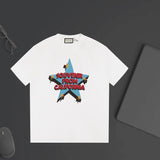 Gucci T-shirt Five-pointed Star Print on the Chest logo round Neck Short Sleeve25ss New Pure Cotton Unisex Style T T-shirt OS Loose Fit Base Shirt Top Half Sleeve T-Shirt