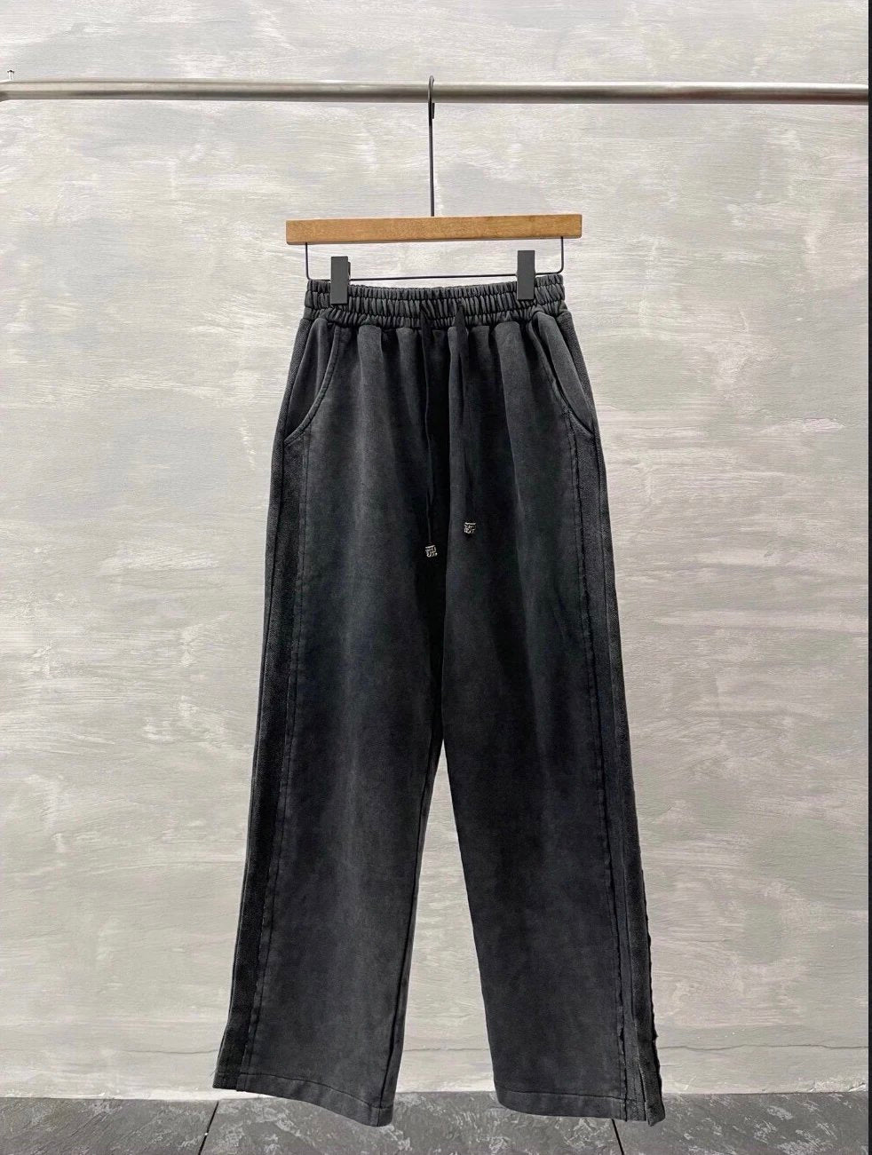 Chrome Hearts Sweatpants Washed Ash Gray Patchwork Slit Straight Pants Unisex Spring Summer New Long Pants