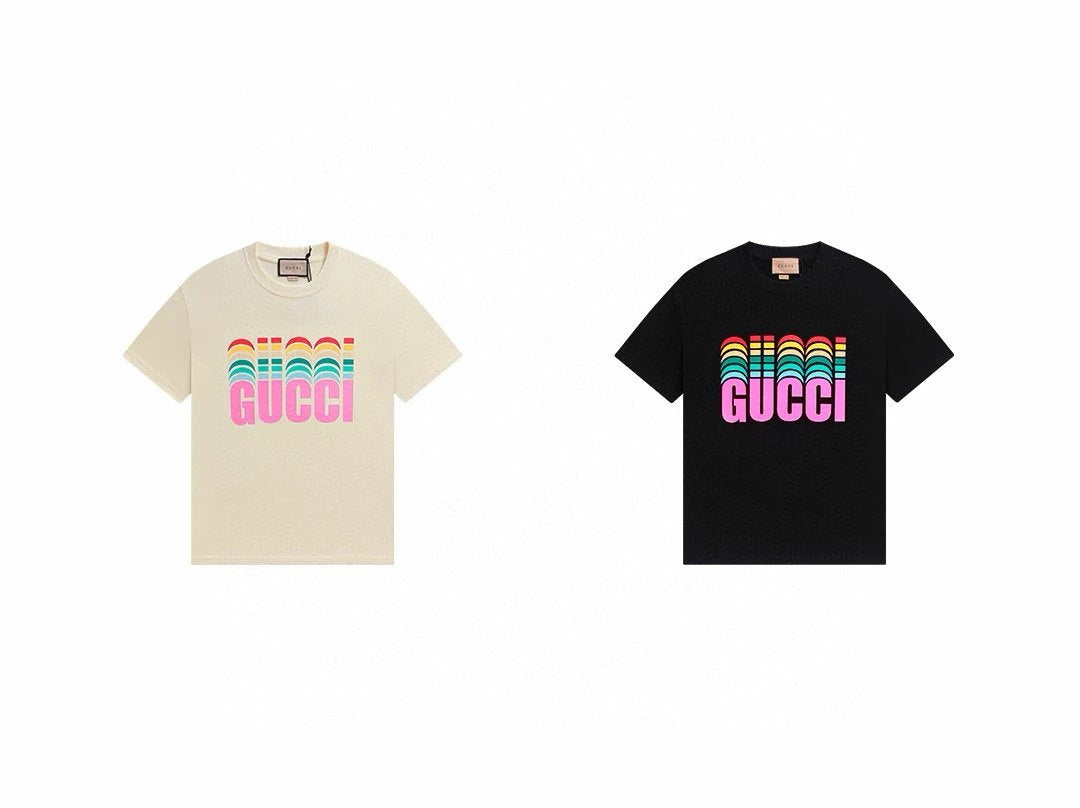 Gucci T-shirt Front Chest Shadow Colorful Letter Print logo round Neck Short Sleeve25ss New pure cotton T Unisex T-Shirt OS Loose Fit Base Shirt Top Half Sleeve T-Shirt