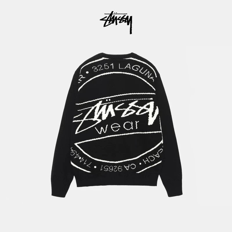 Stussy Sweater Top Version Classic LOGO Graffiti Letter Jacquard round Neck Sweater24Autumn and winter sweater