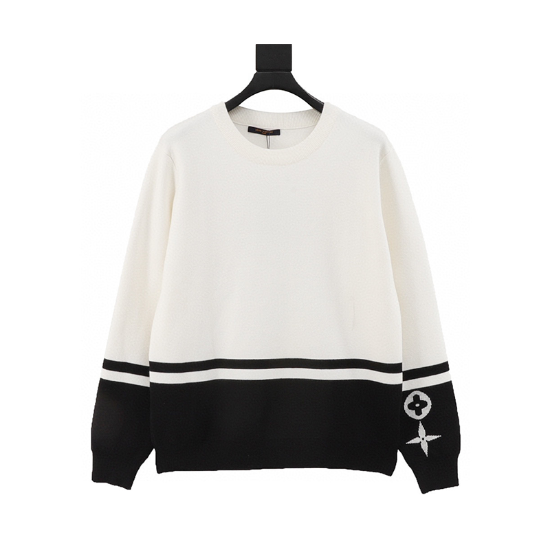 Louis Vuitton LV Sweater Black and White Patchwork round Neck Sweater for Men and Women