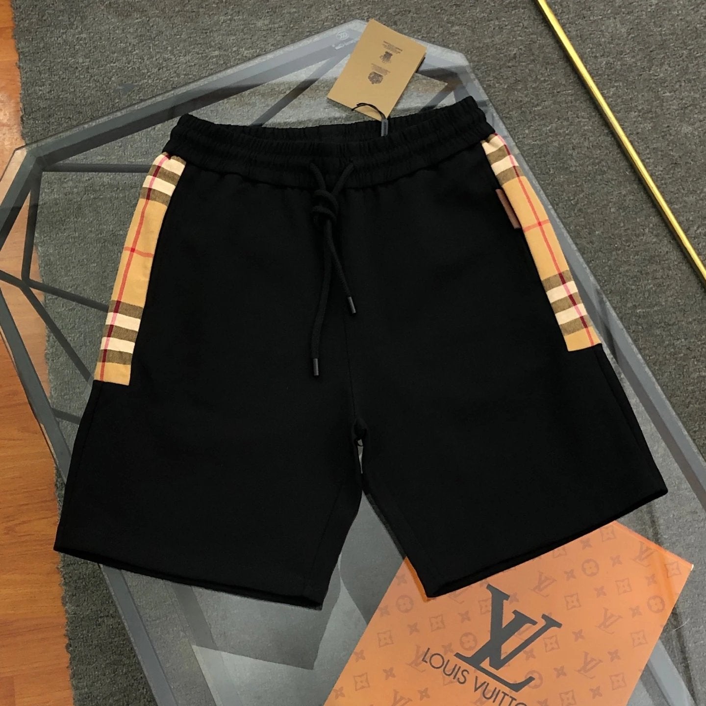 Burberry Shorts Two-sided Plaid Webbing logo Five-point Shorts25ss New Drawstring Casual Summer Pants American Style5Two-in-One Casual Sweatpants for Men and Women, Pure Cotton Joggers