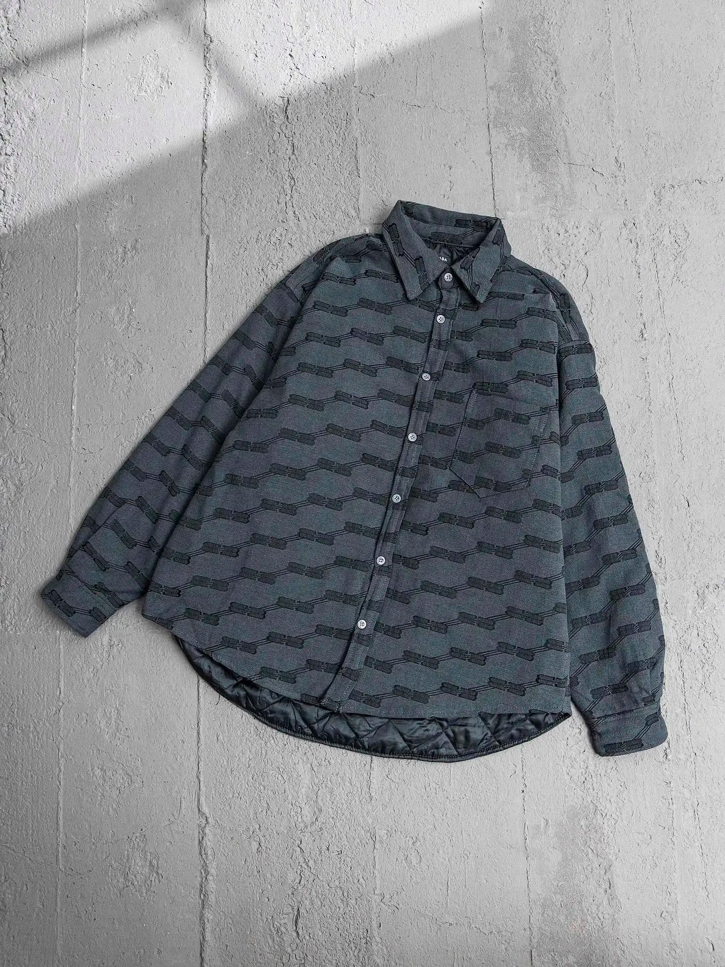 Balenciaga Down Jacket Double B Lock Buckle Vintage Jacquard Lapel Shirt Jacket Cotton Coat Casual Loose Lapel Thickened Warm Shirt Jacket os Unisex Cardigan with Various Styles24ss New Winter Products