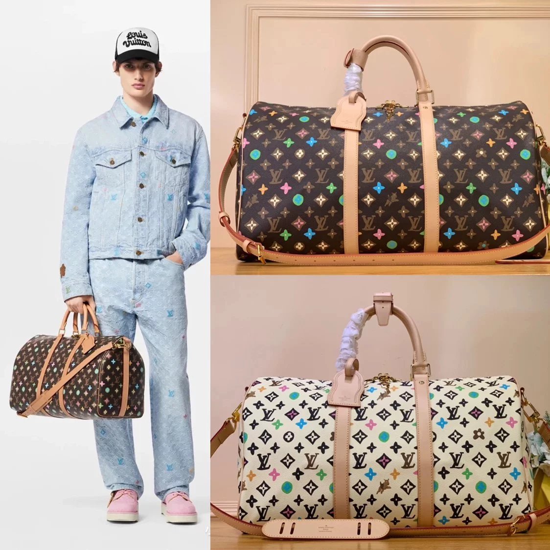 Louis Vuitton LV Travel Bag Top version 【Original Order】24New【LXYKKeepall50Travel Bag】M24901Brown Color(Tyler Joint Name)Black Color Travel Bag White Color50cm Travel Bag Luggage Bag Gym Bag