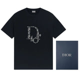Dior T-shirt Embroidered Old Flower on the Chest logo round Neck Short Sleeve25ss New Pure Cotton Unisex Style T T-shirt OS Loose Fit Base Shirt Short Sleeve T-Shirt Top