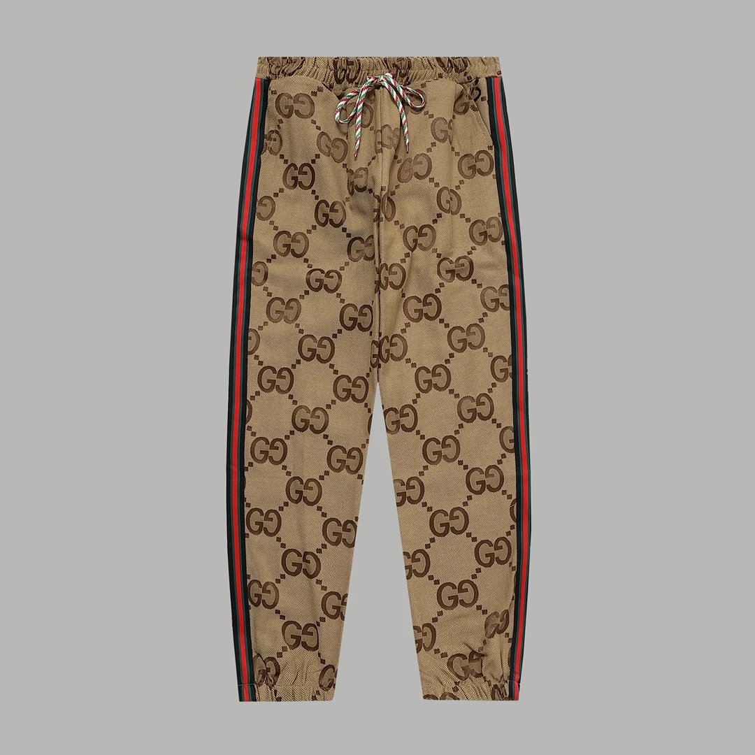 Gucci Jeans Spring and Autumn Dark Pattern Woven Belt Pants G Unisex Casual Jogger Pants Autumn Winter New Arrival