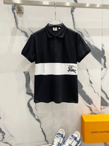 Burberry T-shirt LOGO Striped Surround Patchwork Print POLO Short Sleeve Shirt with Turn-down Collar for Men and Women, Summer Half Sleeve OS Loose T Business Casual Half Sleeve Shirt Plus Size T-Shirt