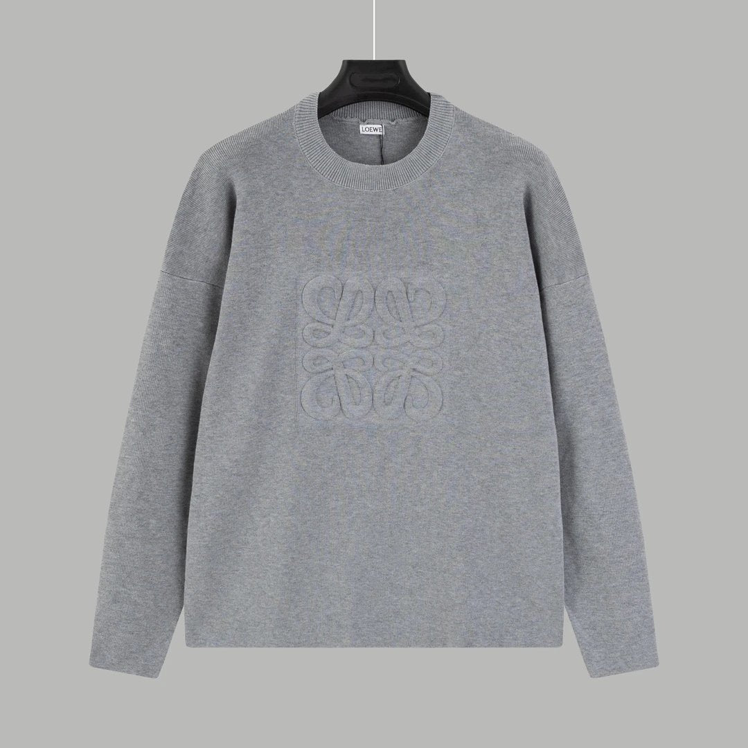 LOEWE Sweater Embossed Crew Neck Sweater Casual Loose Fit Versatile Textured logo Thickened Warm Knit Pullover Sweater for Men and Women24ss Autumn and Winter New Products