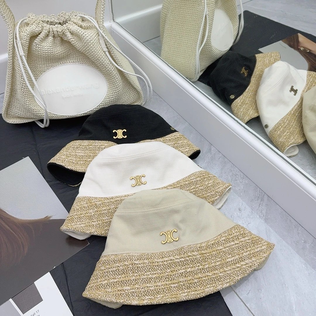 Celine Hat Double C Alphabet Gold Label logo Fisherman Hat Casual Sun Protection Face Covering UV Protection Outdoor Versatile Flat Top Bucket Hat