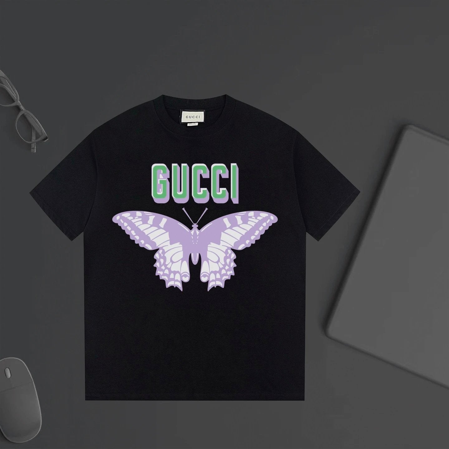 Gucci T-shirt Chest Butterfly Print logo round Neck Short Sleeve25ss New Pure Cotton Unisex Style T T-shirt OS Loose Fit Base Shirt Half Sleeve T-Shirt Top Half Sleeve