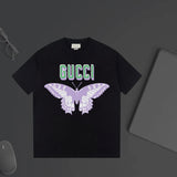 Gucci T-shirt Chest Butterfly Print logo round Neck Short Sleeve25ss New Pure Cotton Unisex Style T T-shirt OS Loose Fit Base Shirt Half Sleeve T-Shirt Top Half Sleeve