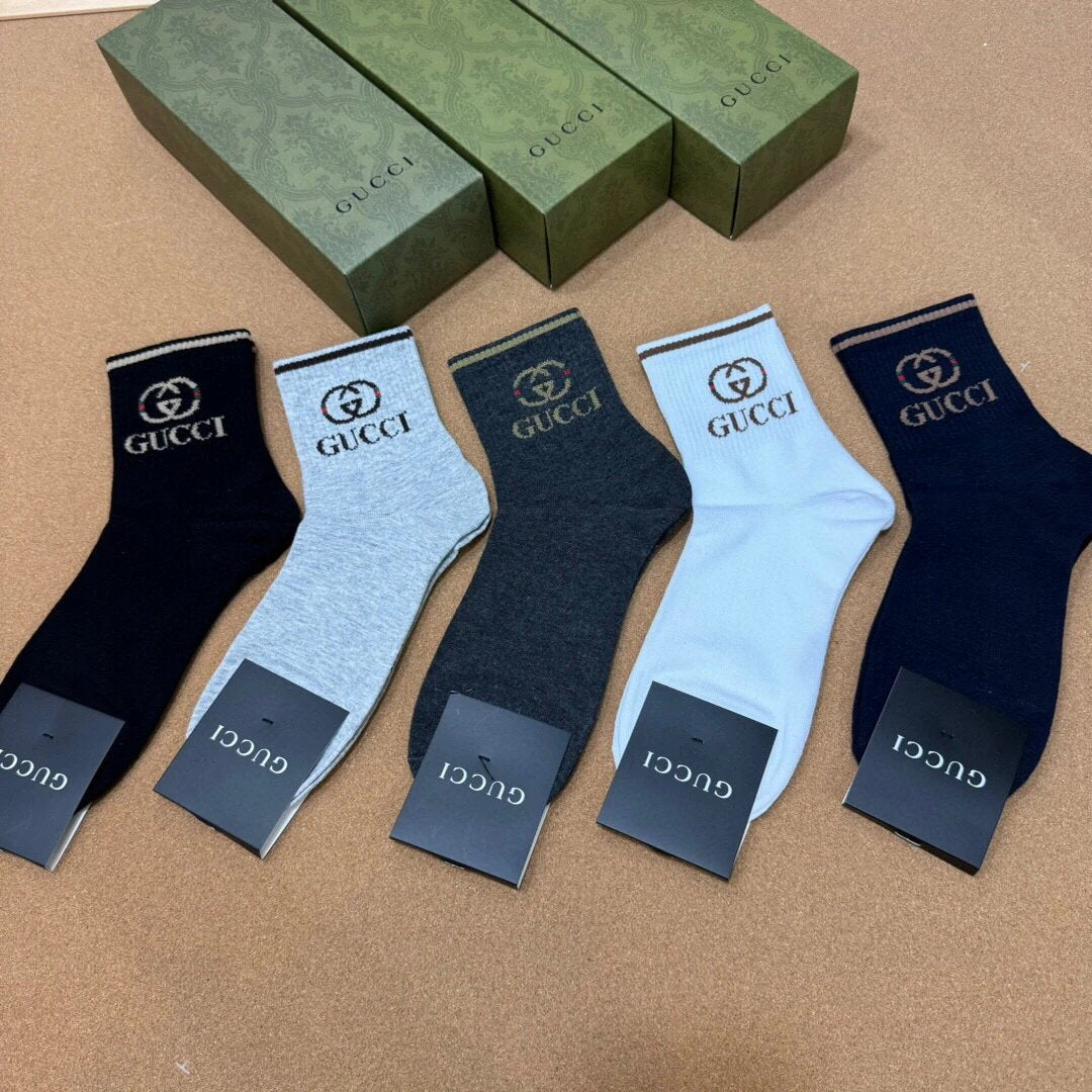 Gucci Sock 【Five Pairs Per Box】Classic Pair Glogo Mid-calf socks breathable and stylish25ss New Cotton Socks Spring Summer Autumn Sports Casual Versatile Business Thin Deodorant Sweat-Absorbing