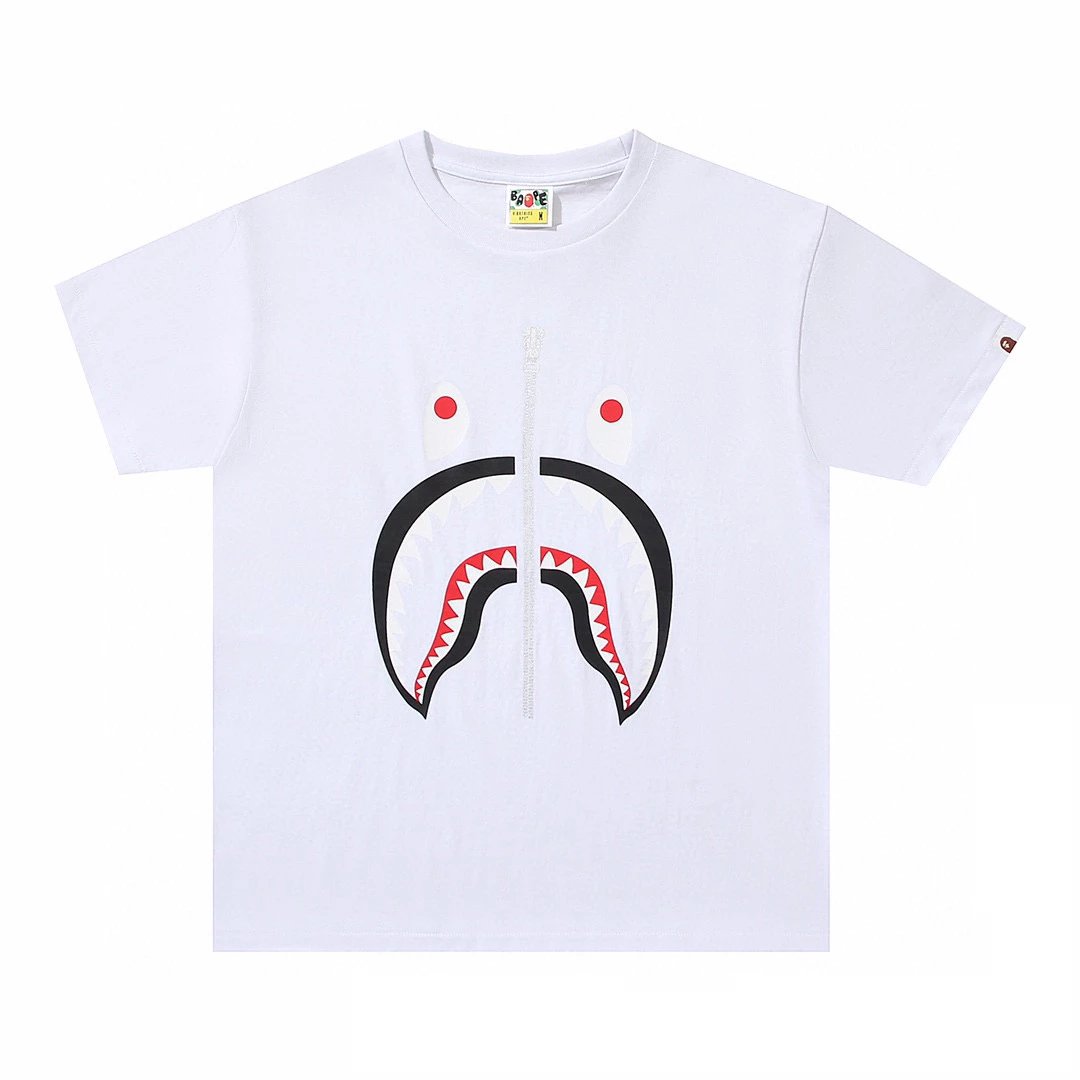 Bape T-shirt Top Version Men's Spring and Summer Camouflage Shark Zipper Printed Short Sleeve T T-shirt