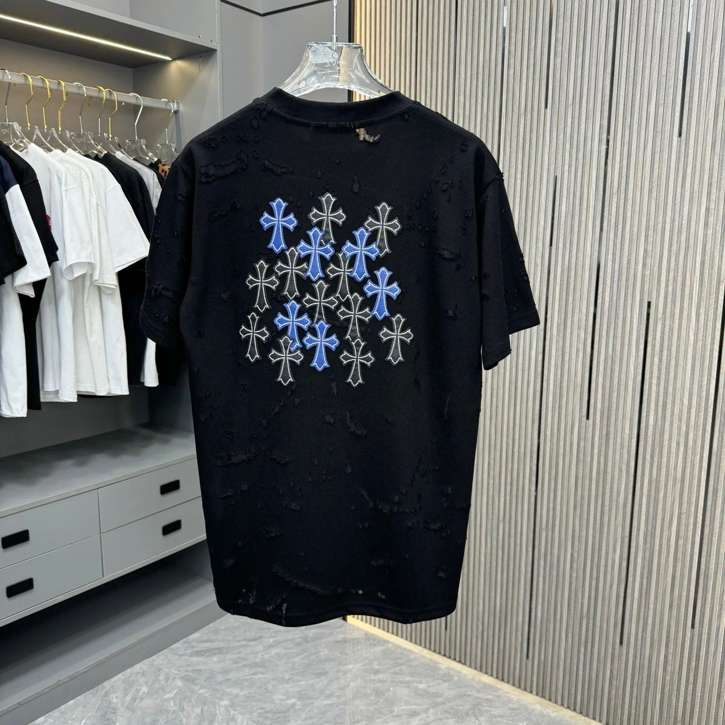 Chrome Hearts T-shirt Back Patch Embroidery logo round Neck Short Sleeve25ss New Pure Cotton Unisex Style T T-shirt OS Loose Fit Base Shirt Half Sleeve T-Shirt Top Half Sleeve