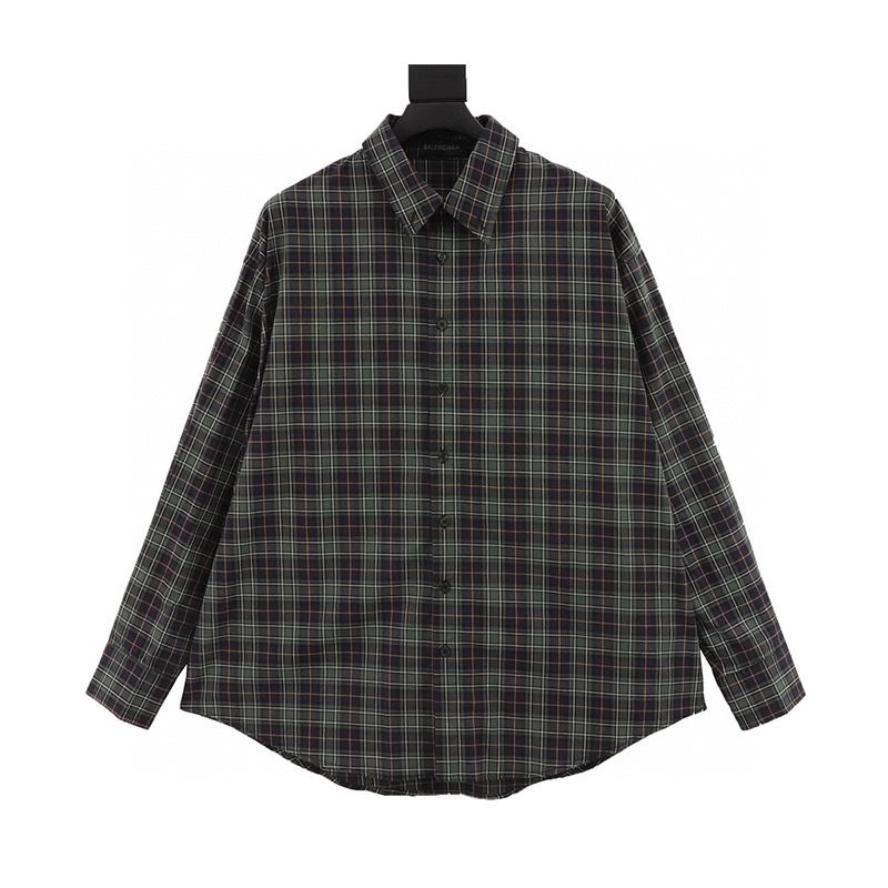 Balenciaga Shirt Green Plaid Long-Sleeved Shirt for Men and Women