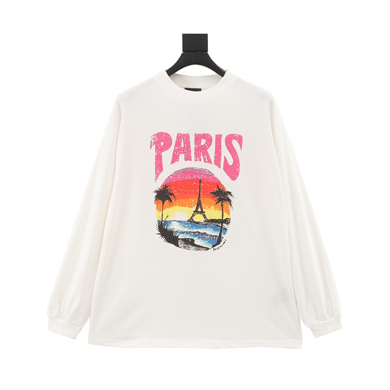 Balenciaga Hoodie Beach Painting Night Scene Printing Long Sleeve T T-shirt for Men and Women