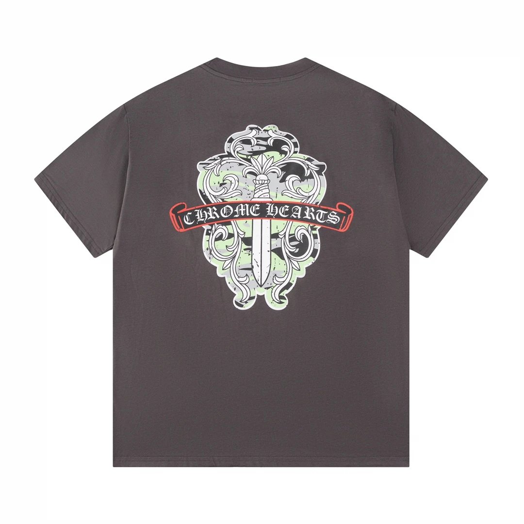 Chrome Hearts T-shirt Incompletely Intact Sword Pattern Print logo round Neck Short Sleeve25ss New pure cotton T Unisex T-Shirt OS Loose Fit Base Shirt Top Half Sleeve T-Shirt