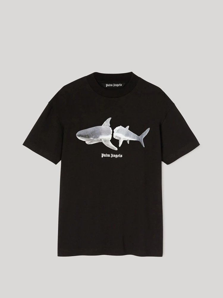 Palm Angels T-shirt Top Version Men's and Women's Same Style White Cotton Shark Printed Short Sleeve T T-shirt