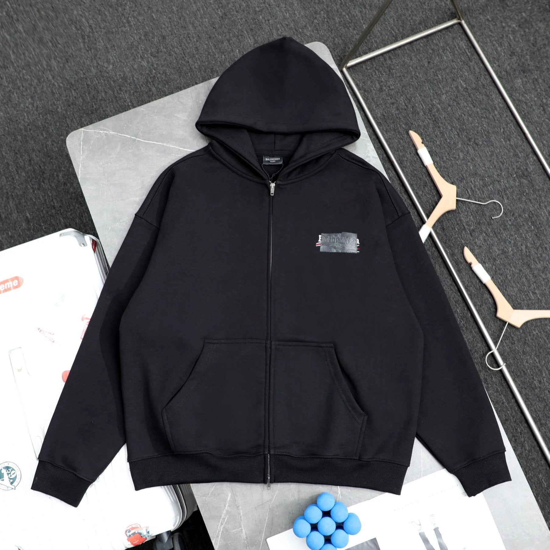 Balenciaga Hoodie New Front and Back Cola Tape Misprint Embroidered Glued Zipper Hooded Sweatshirt Cardigan Jacket Unisex