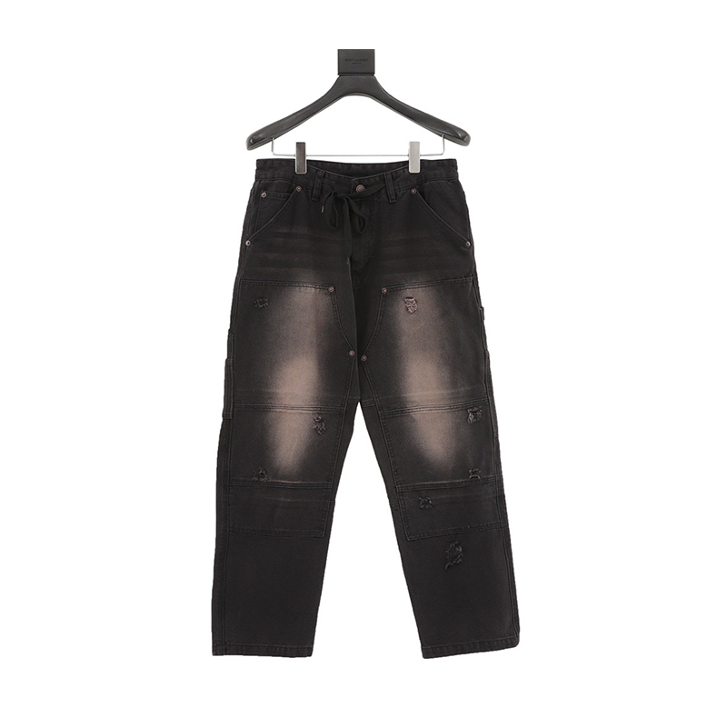 Balenciaga Jeans Distressed Wide-Leg Workwear Denim Trousers for Men and Women