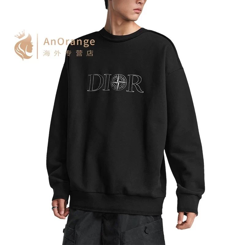 Stone Island Hoodie Top Version Joint Name Sweaters Menswear Black Cotton Fleece Embroidery round-Neck Shirt2024New