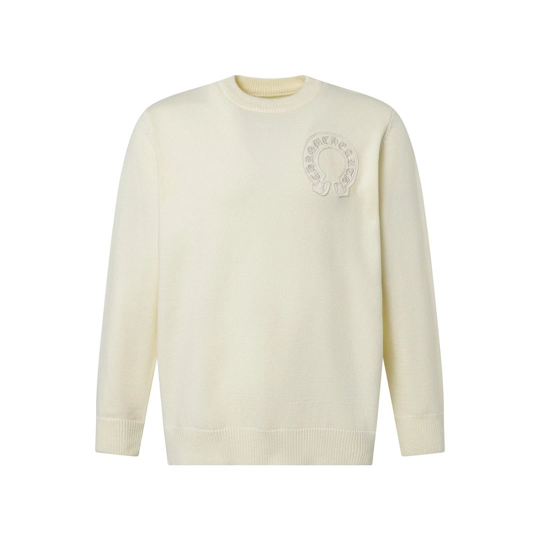Chrome Hearts Sweater Large logo Appliqué Embroidered Round Neck Long Sleeve Sweater Slim Fit Versatile Pullover Knitwear Warm Thickened Base Shirt Unisex Inner Layer24ss Autumn and Winter New Products