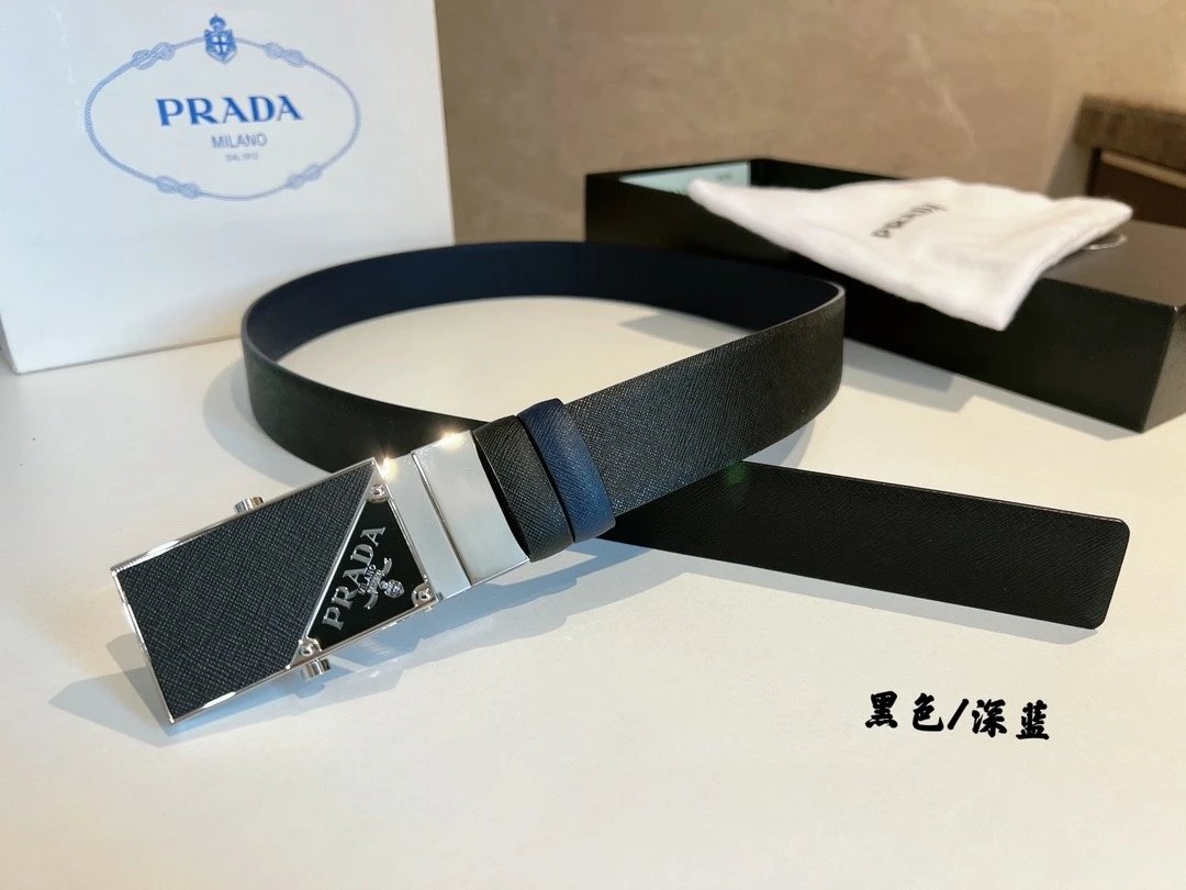 PRADA Belt Top version 【First Layer Cowhide】Men's Belt P Home Classic Business Belt Fashion Casual Width:3.5cm Boutique Pattern Automatic Buckle316Fine Steel Made Selected First Layer Cowhide Italian Leather Embryo PA Sliding Teeth Are Strong and Durable