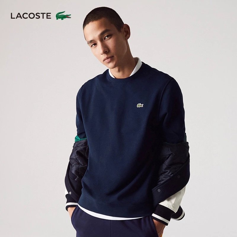 Lacoste Hoodie Top Version Men's Casual Fashion Solid Color round-Neck Pullover