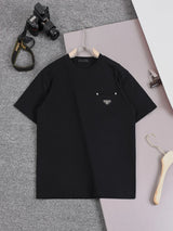 PRADA T-shirt Triangle Logo Studded logo round Neck Short Sleeve25ss New Pure Cotton Unisex Style T T-shirt Base Shirt Tee Shirt OS Loose design