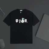 Dior T-shirt Hand-painted Letter Print on the Chest logo round Neck Short Sleeve25ss New Pure Cotton Unisex Style T T-shirt OS Loose Fit Base Shirt Top Half Sleeve T-Shirt