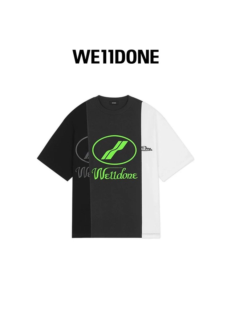 We11done T-shirt Top Version Neutral Men's and Women's Same Reflective Letters logo Fashion Loose Contrast Stitching Short Sleeves T T-shirt