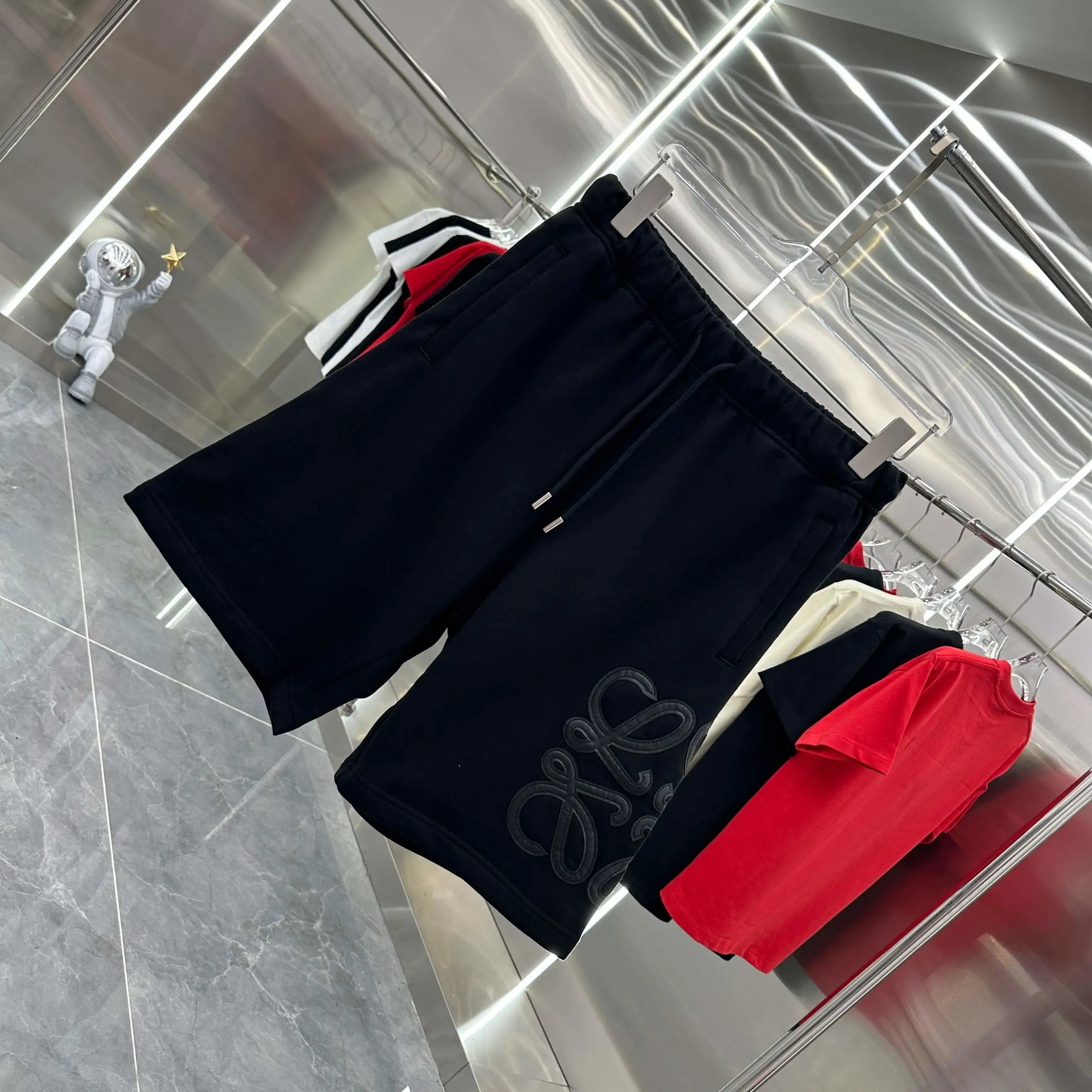 LOEWE Shorts logo Patchwork Embroidered Shorts Five-Point Pants25ss New Drawstring Casual Summer Pants5Two-in-One Casual Sweatpants for Men and Women, Pure Cotton Joggers