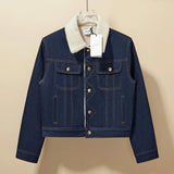 Celine Jackets Lamb Wool Denim Jacket Fashion Simple Heavy Casual Short Unisex Washed Vintage Turn-down Collar Jacket