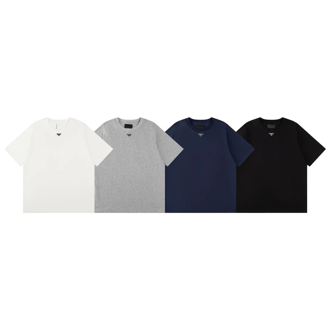PRADA T-shirt Chest Triangle Mark logo round Neck Short Sleeve25ss New Pure Cotton Unisex Style T Casual T-Shirt Base Layer Shirt OS Loose Fit Half Sleeve Top Plus Size