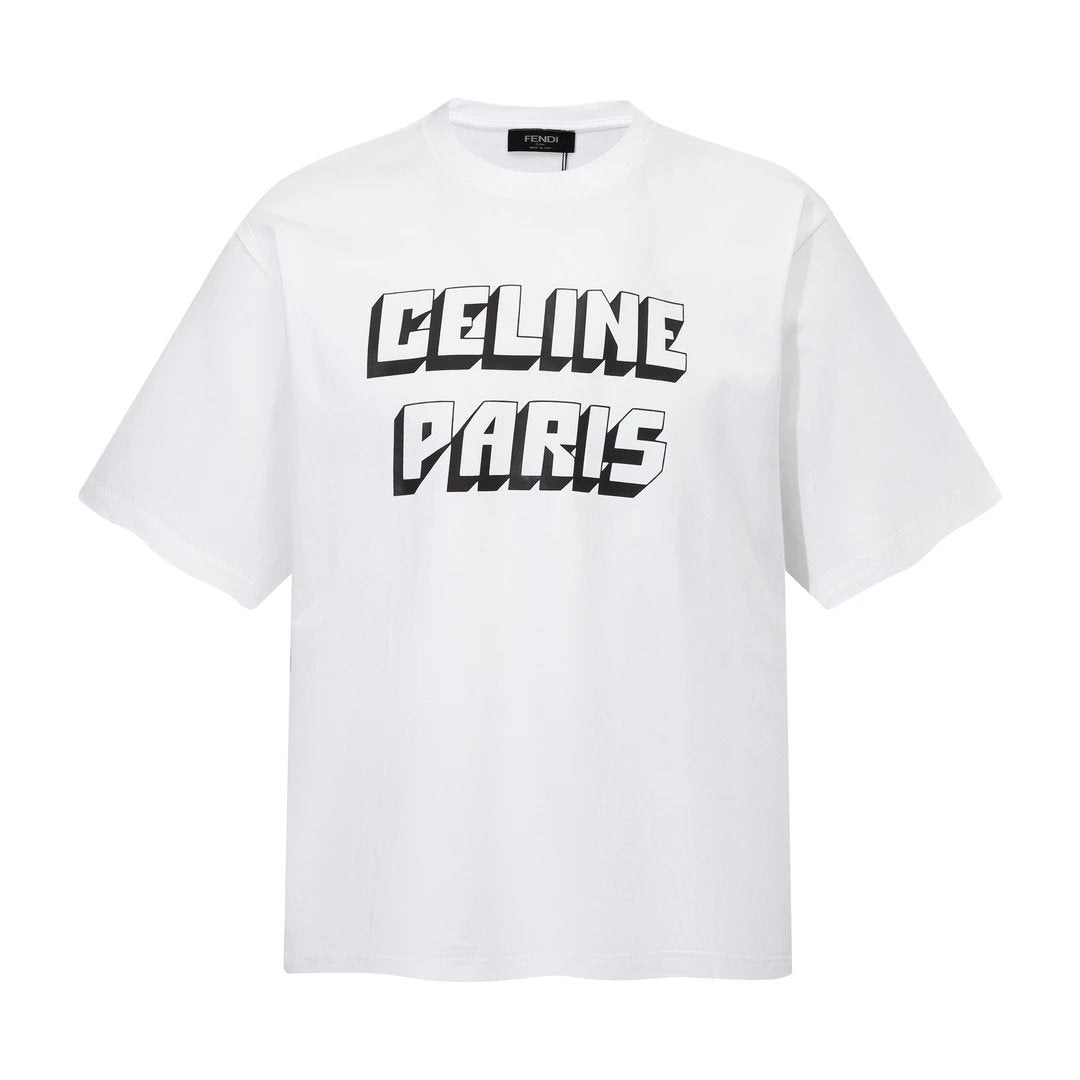 Celine T-shirt Three-dimensional Chest logo Printed round Neck Short Sleeve25ss New Pure Cotton Unisex Style T T-shirt OS Loose Fit Base Shirt Short Sleeve Top T-Shirt