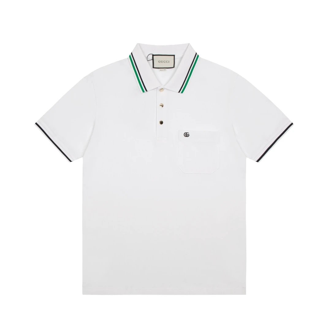 Gucci T-shirt Striped Neckline POLO Shirt Lapel Short Sleeve25ss New Unisex Summer Short Sleeve OS Loose T Business Half Sleeve Shirt Plus Size T-Shirt