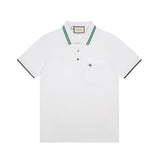 Gucci T-shirt Striped Neckline POLO Shirt Lapel Short Sleeve25ss New Unisex Summer Short Sleeve OS Loose T Business Half Sleeve Shirt Plus Size T-Shirt