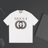 Gucci T-shirt Black and white chest G Letter Printing logo round Neck Short Sleeve25ss New Pure Cotton Unisex Style T Casual T-Shirt Base Layer Shirt OS Loose Fit Half Sleeve Top Plus Size