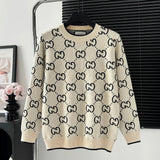Gucci Sweater Full Print LOGO Connected Crew Neck Sweater25ss Spring New Thickened Long Sleeve Pullover Unisex OS Loose Fit Top Versatile Casual Jacket Lazy Style