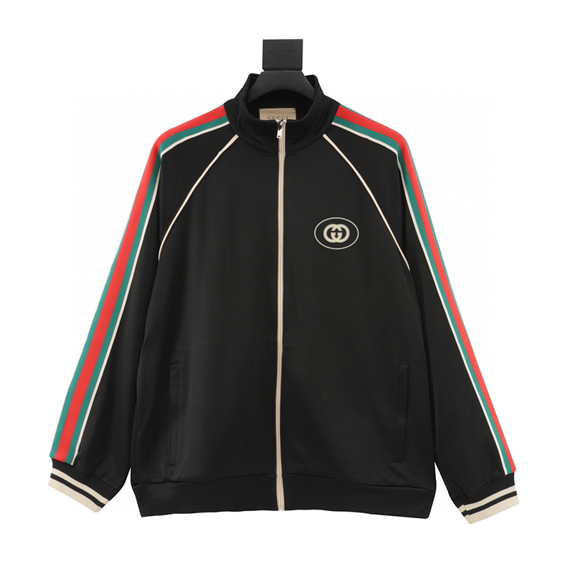 Gucci Jackets Color Stripe Braid Stickers Zipper Coat for Men and Women