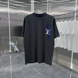 Louis Vuitton LV T-shirt Silicone Flocked Round Neck Short Sleeve Pure Cotton T Unisex Short Sleeve T-Shirt Sports Casual os All-Matching Loose