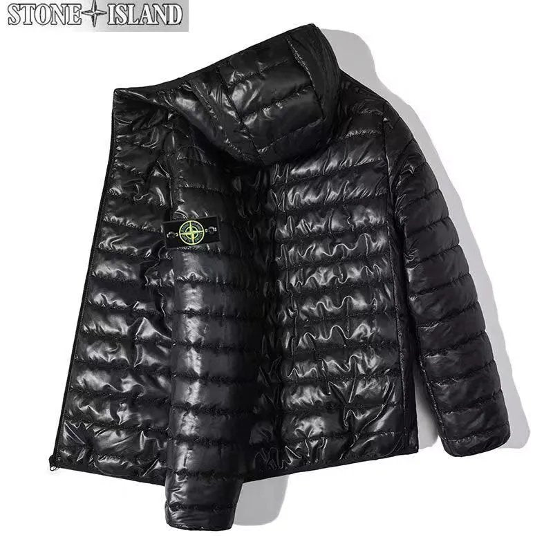 Stone Island Down Jacket/Vest Trendy Brand Lightweight Cotton-Padded Jacket Men's Short Hood2024Autumn and Winter New Slim All-Matching Warm Coat