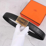 Hermes Belt Top version Exclusive Real Shot High Quality Double-Sided Imported First Layer Cowhide Belt Men's Belt Genuine Leather Stainless Steel Automatic Buckle3.5Centimeter Wide