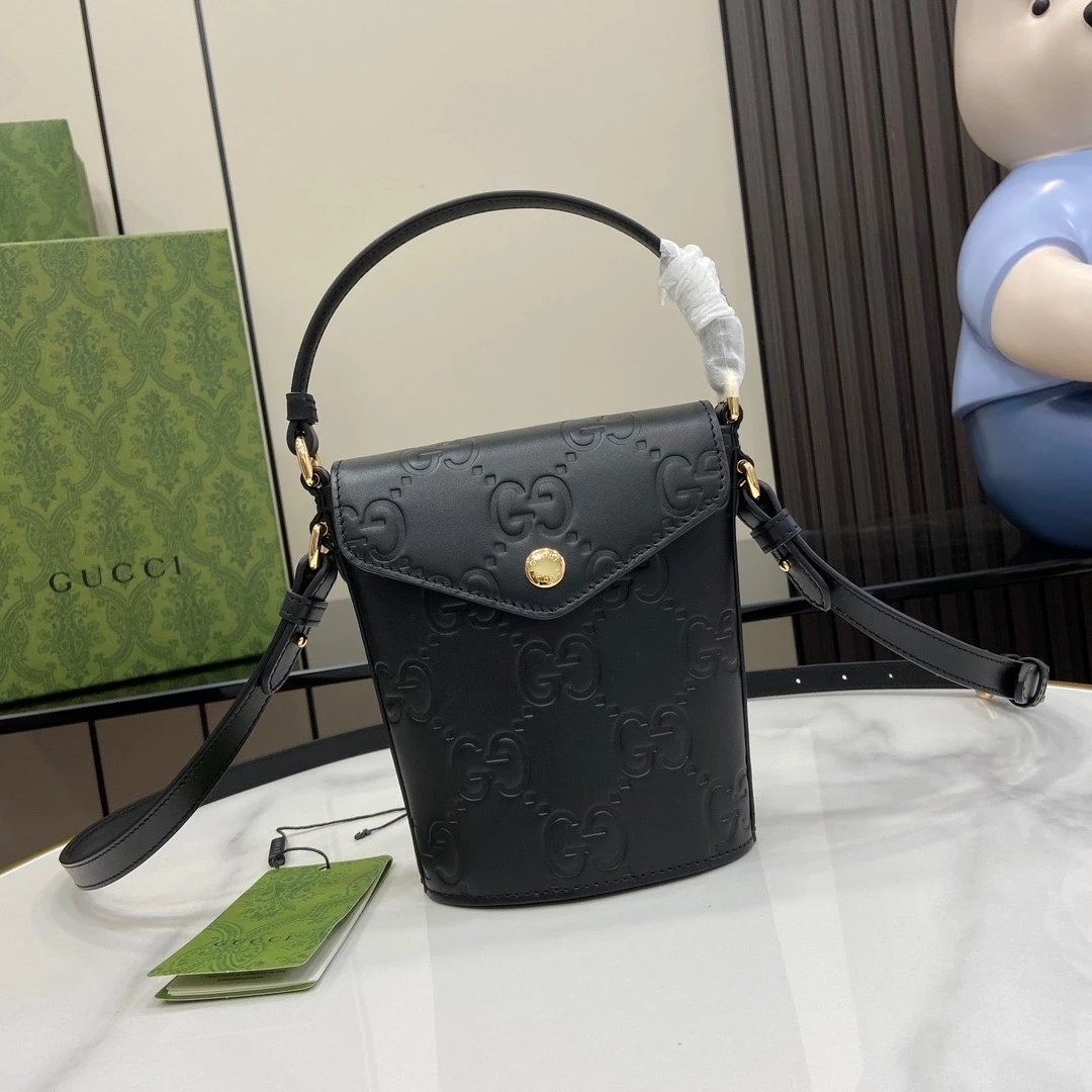 Gucci Women's Bag Top version Super Original Leather【24New Product】Ophidia Series Mini Bucket-Shape Bag Handbag Four-Color Embossed Original Leather Home New Mobile Phone Bag Portable mini Small Bag Fashion Women's Bag12.5cm Model：772795