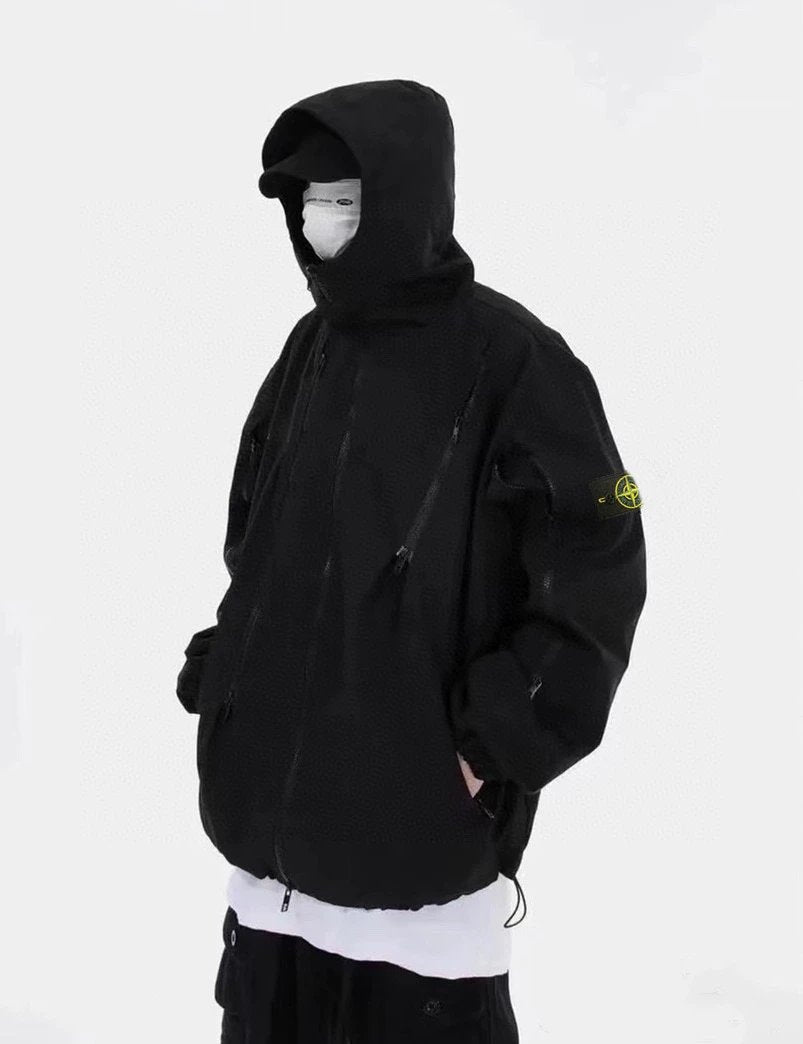 Stone Island Jackets Top Version Mechanical Style More Zipper Hooded Jacket Women's Jacket Men's High Street Tide Loose Windproof