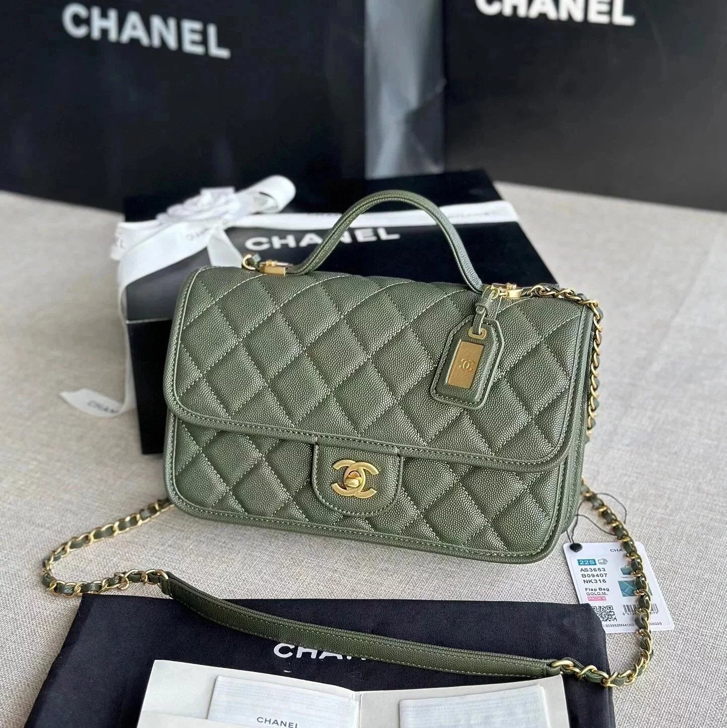 Chanel Women's Bag Top version 【Original Leather New High Version】Home New2022Autumn and Winter Lychee Pattern Cowhide Messenger Bag Square Bag Flap Bag Messenger Bag Home New Small Waste Bag Women's Messenger Bag Flap Bag