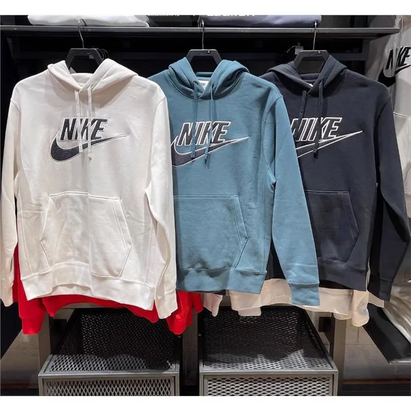 Nike Men's Autumn and Winter Knitting Sweatshirt Sports Casual Classic Fleece-lined Warm Hooded Pullover DX1518